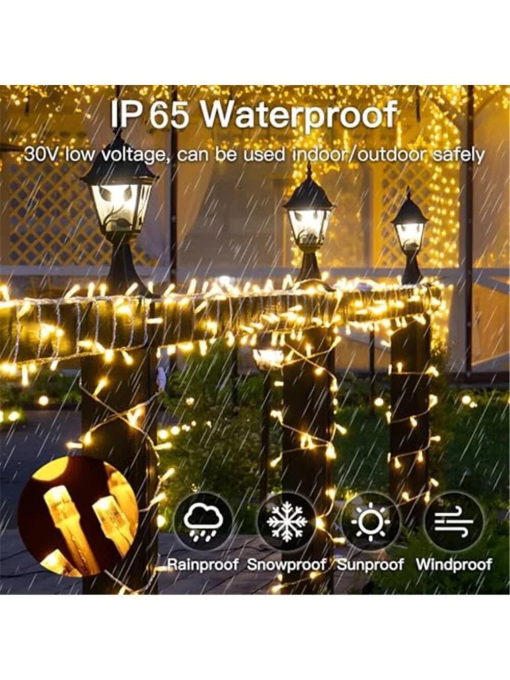 Warm White String Lights 100 LED 33ft Waterproof Indoor Outdoor Christmas